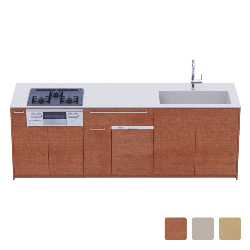 木製システムキッチン対面型 W2440～2740・コンロあり / オーブンなし / 食洗機あり