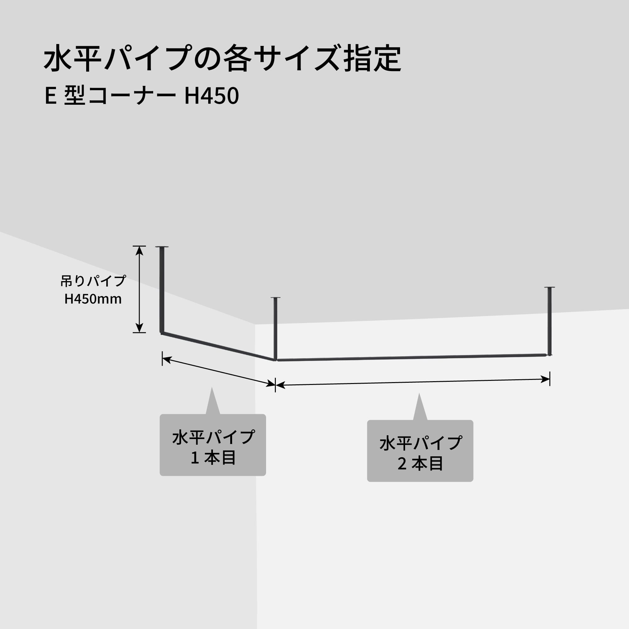 ランドリーハンガーパイプ E型コーナーセット H450 ブラック PS-HB012-64-G141