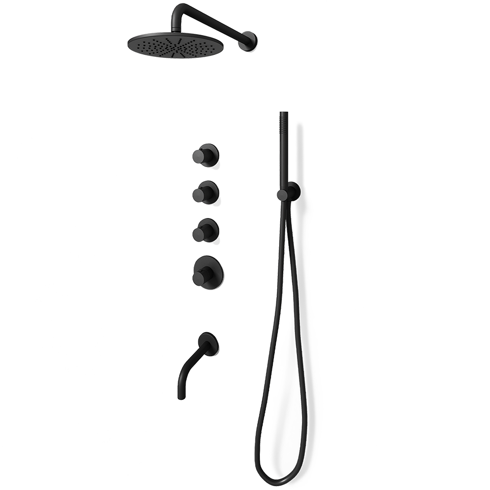 バスシャワー 3way（壁出しヘッド＋ハンド＋スパウト） ブラック