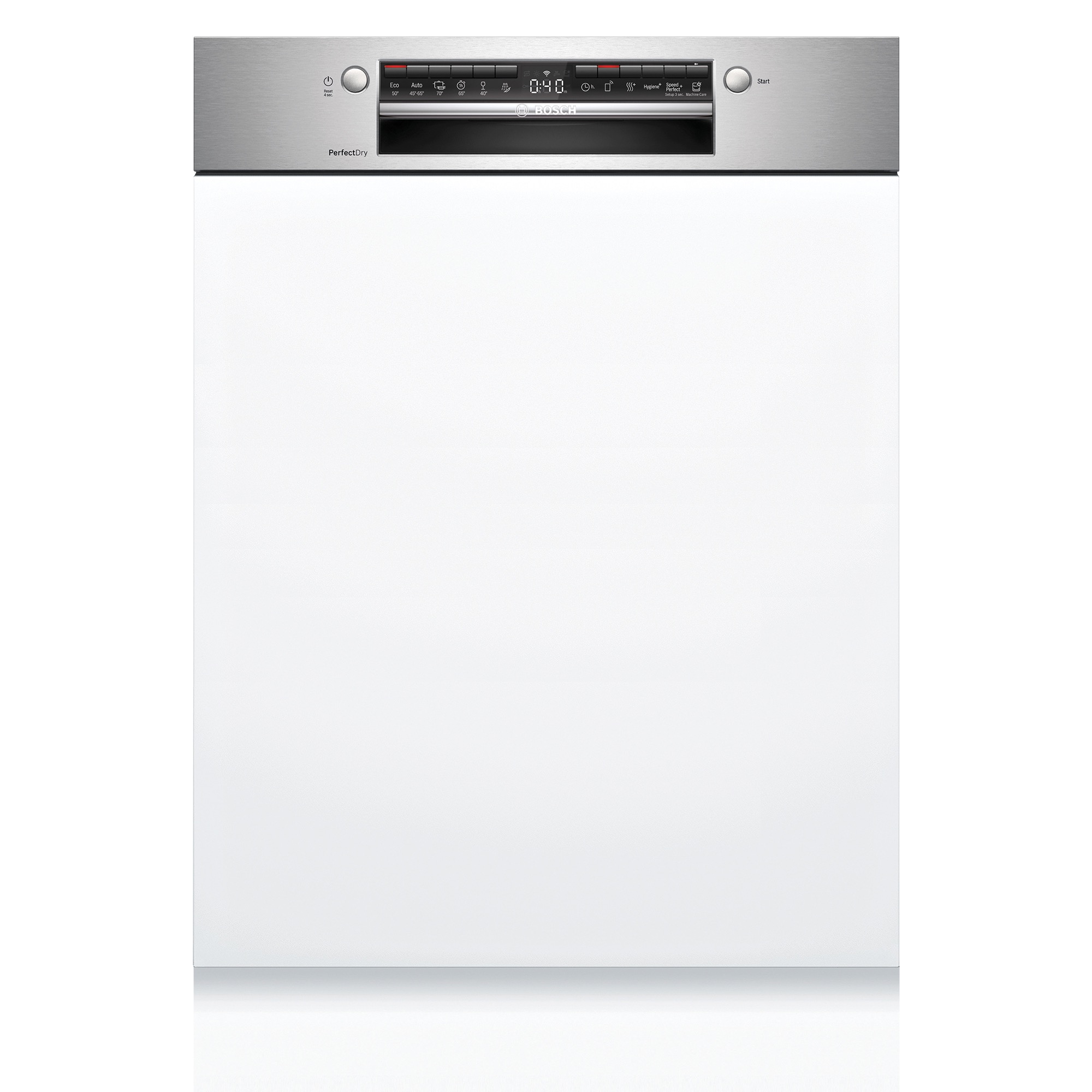 ビルトイン食洗機 フロントオープン W600 前面操作タイプ ゼオライトドライ（本体のみ） KB-PT004-03-G234 正面に操作パネルがあります。白い面材と巾木は付属しません