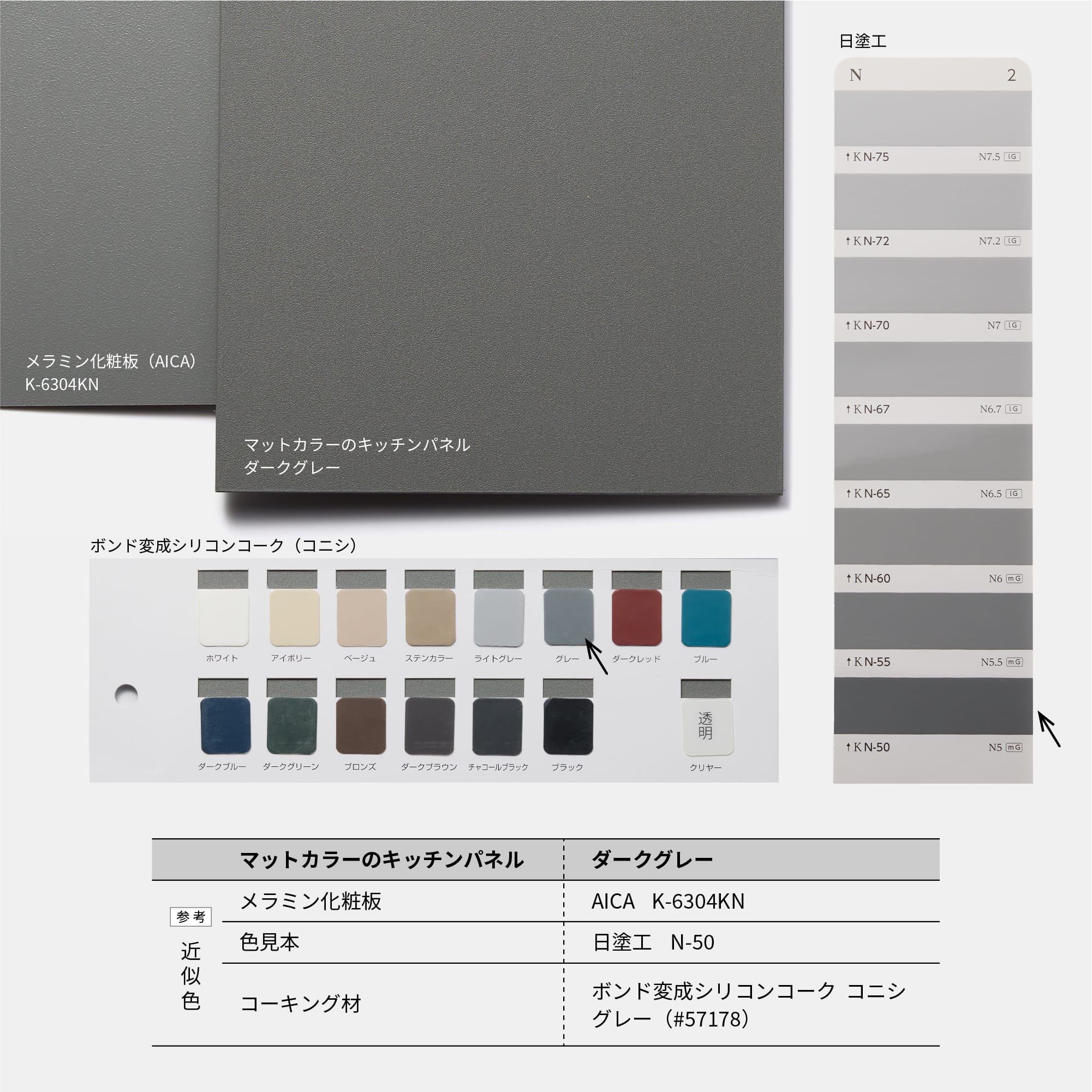 マットカラーのキッチンパネル ダークグレー（2枚1セット） KB-OT003-05-G248 パネルの色参考