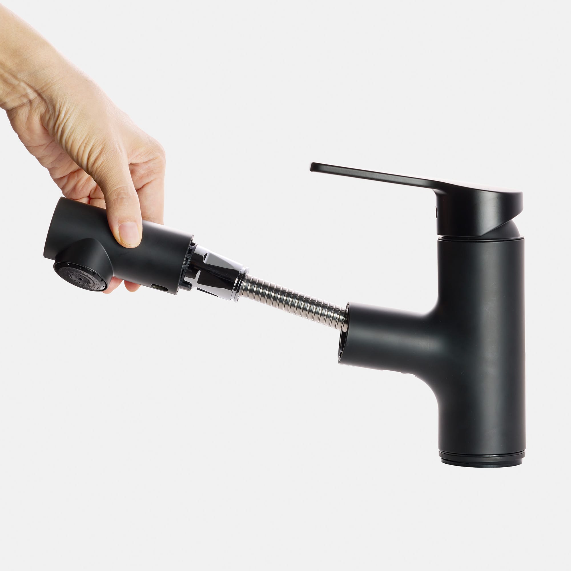 洗面水栓 SK-12：ストレートホース混合栓 ブラック KB-PT011-44-G201