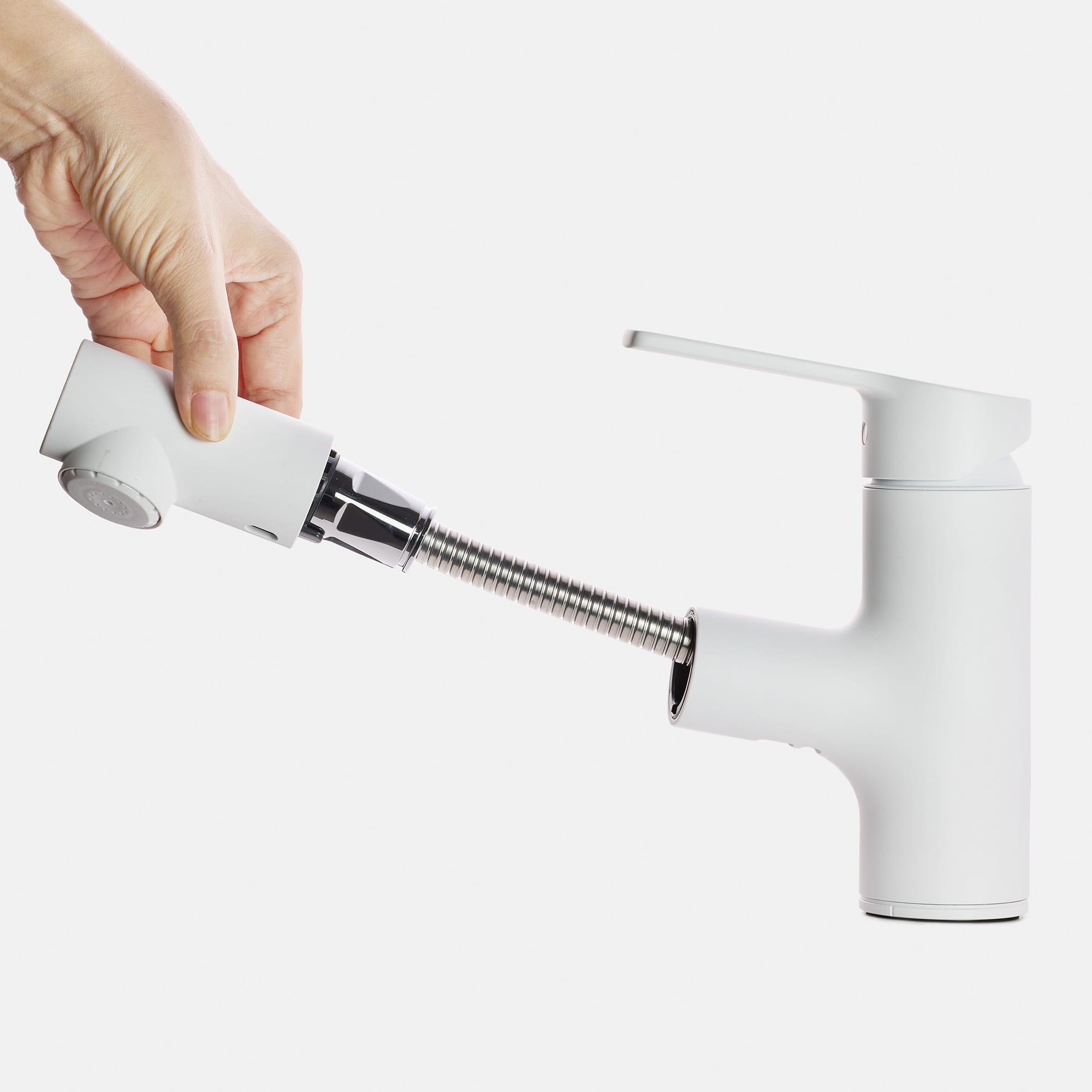 洗面水栓 SK-13：ストレートホース混合栓 ホワイト KB-PT011-45-G201