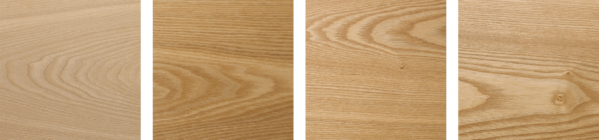 左から、無塗装 / 自然塗料 / ウレタン / セラウッド