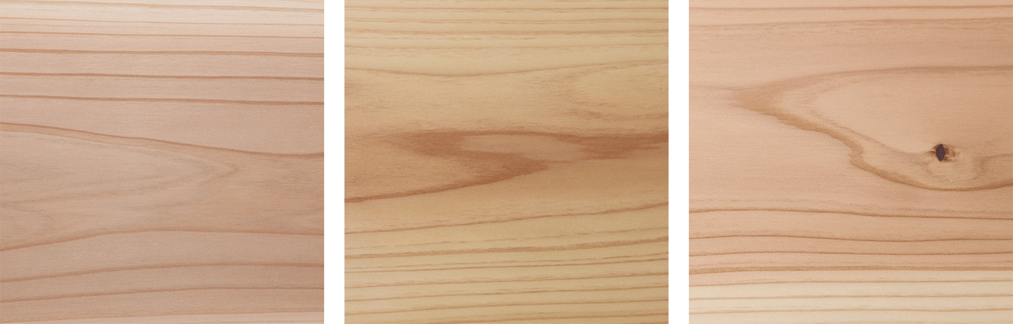 左から、無塗装 / 自然塗料 / ウレタン