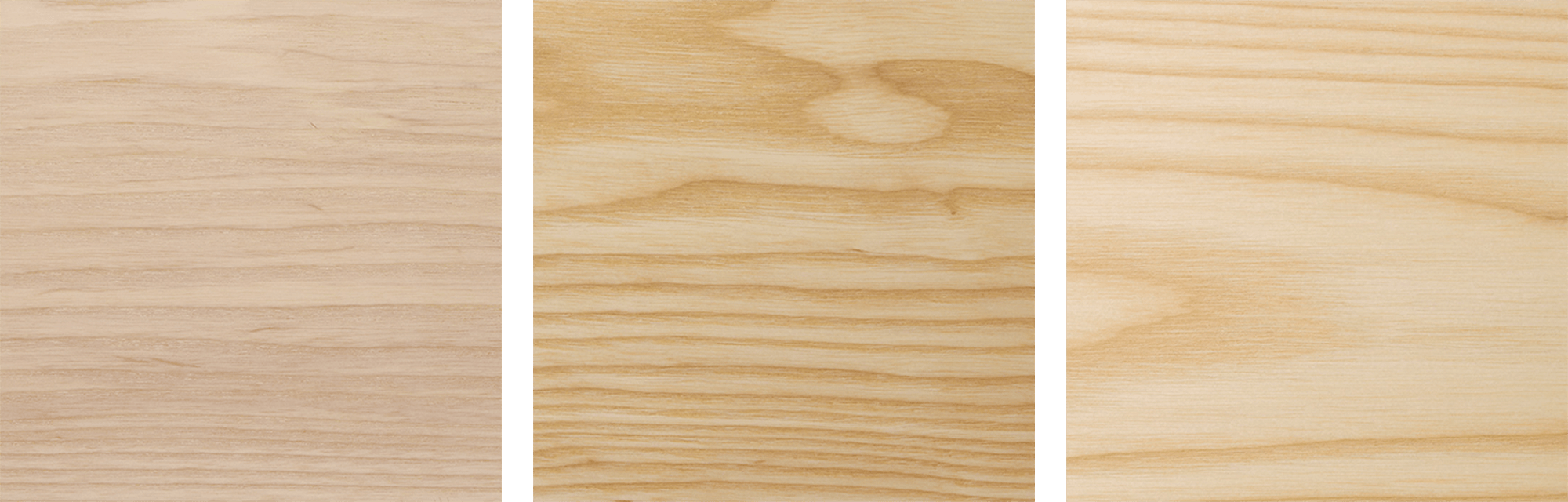 左から、無塗装 / 自然塗料 / ウレタン