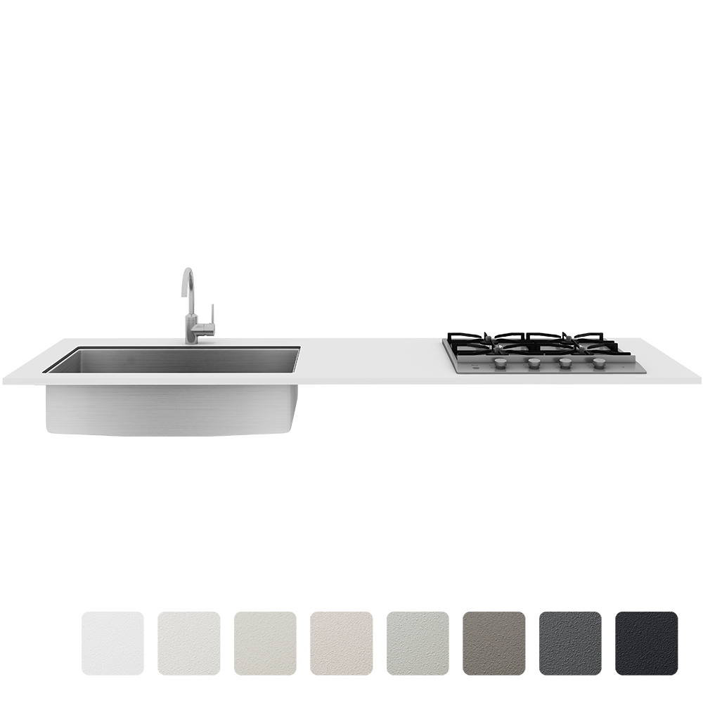 マットカラーのキッチン天板 コンロ＆スクエアシンク 見付20