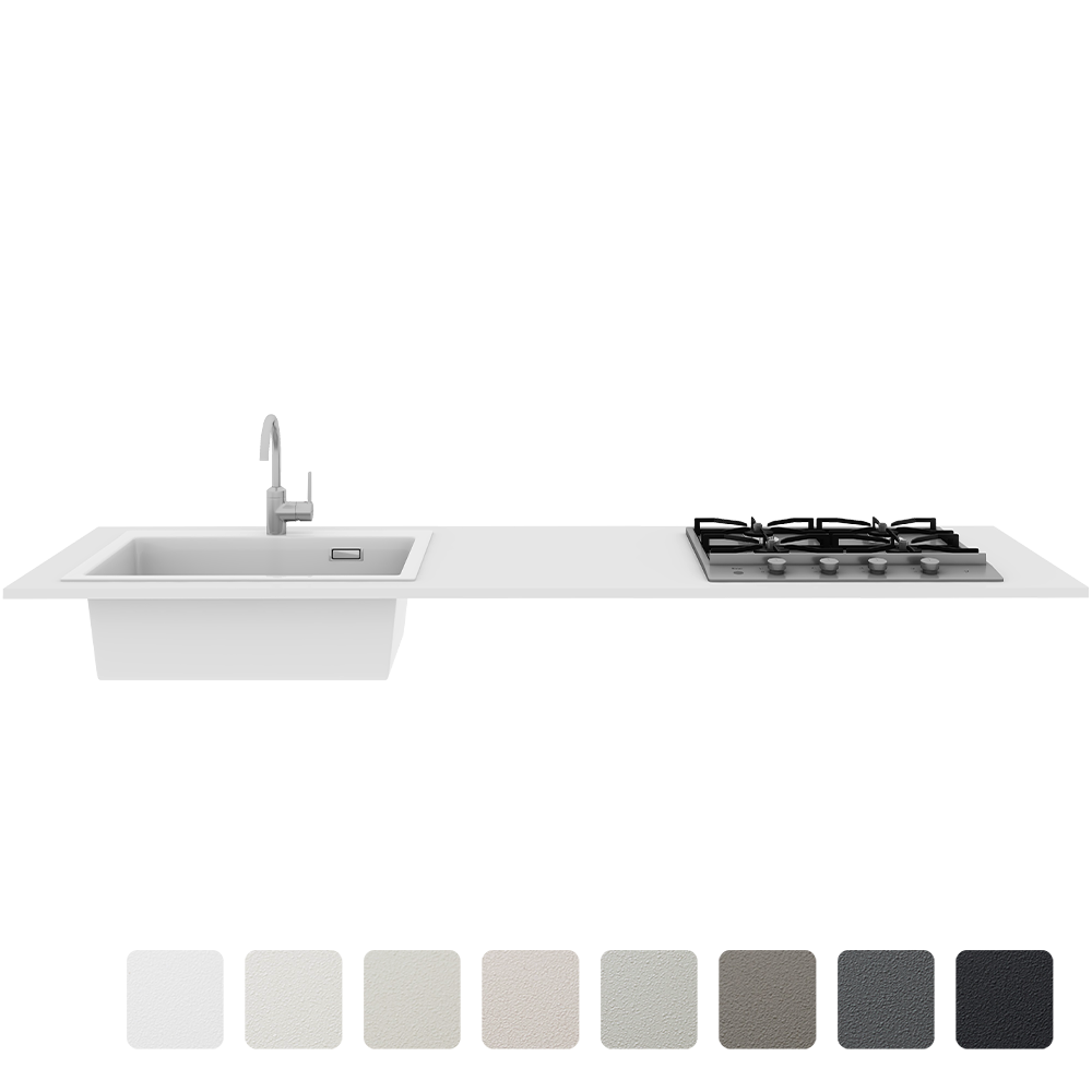 マットカラーのキッチン天板 コンロ＆クォーツシンク 見付20