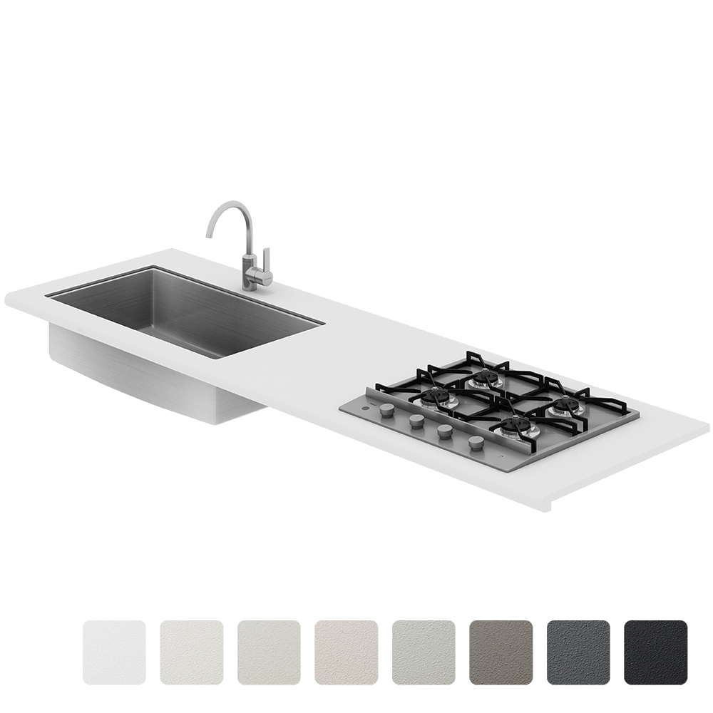 マットカラーのキッチン天板 コンロ＆スクエアシンク 見付40