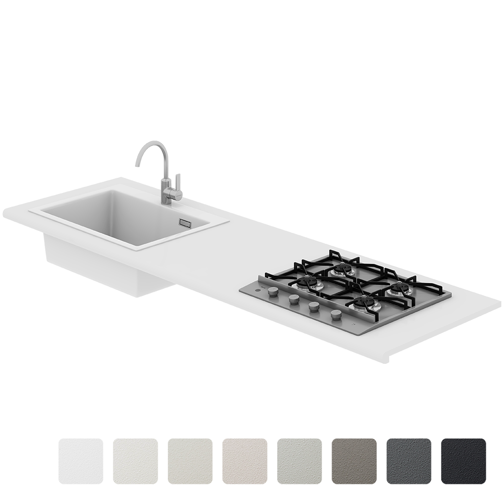 マットカラーのキッチン天板 コンロ＆クォーツシンク 見付40