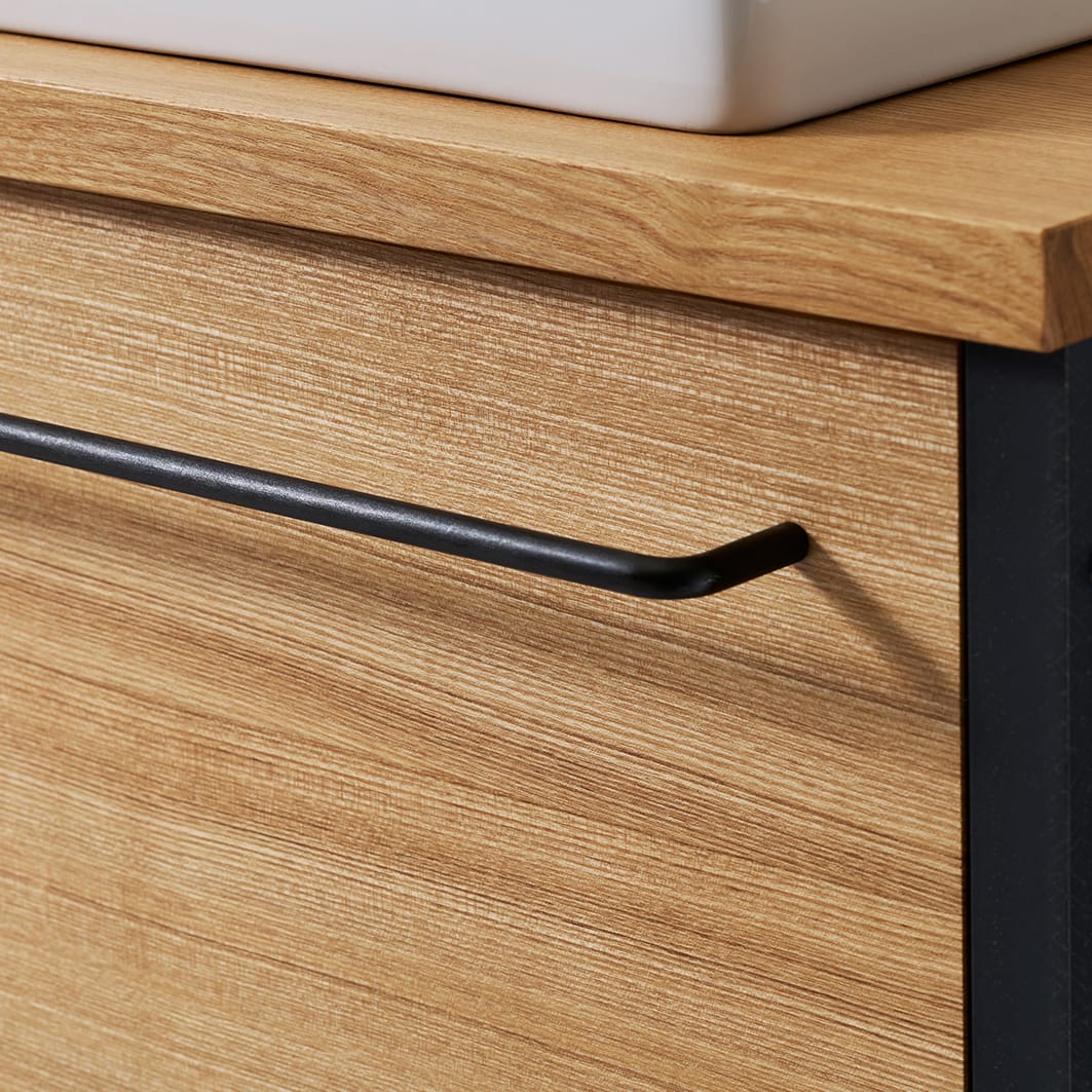 ワークカウンター洗面台 W1400～1800×D550 KB-PR009-08-G201 把手は黒いメッキ仕上げ