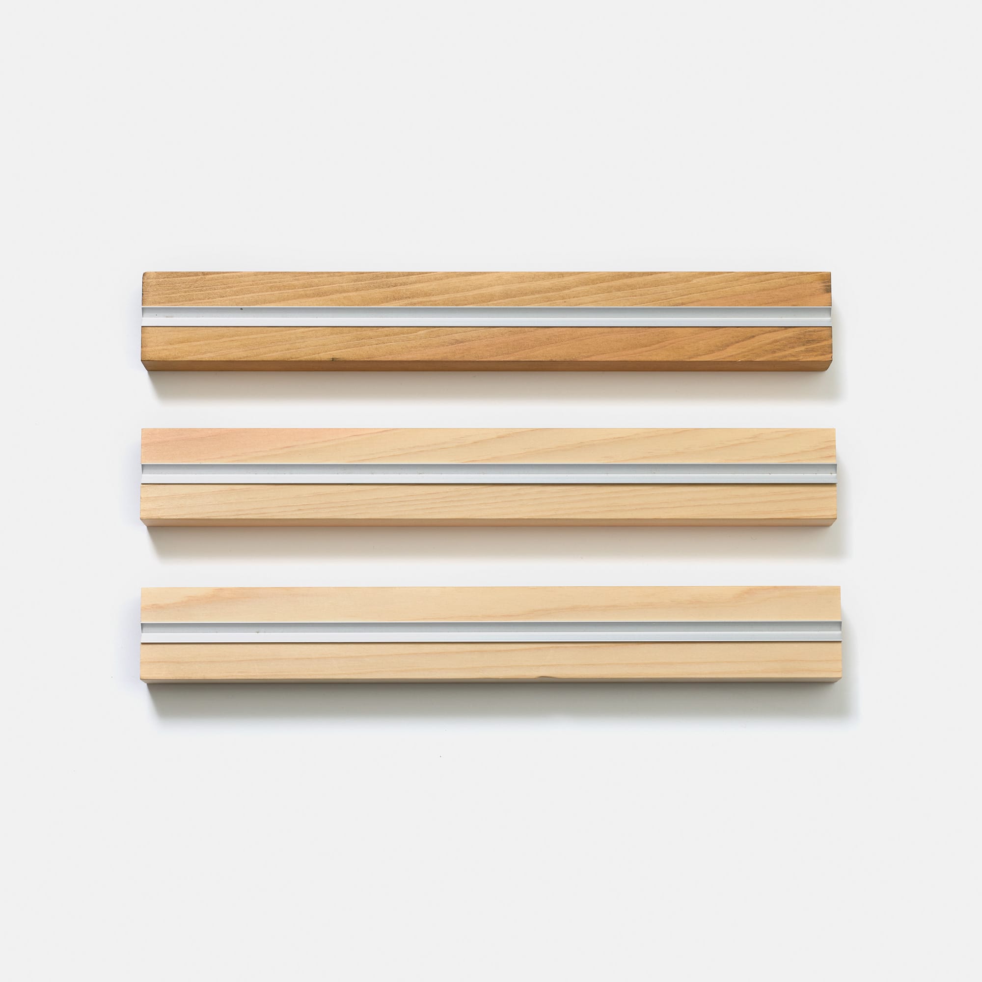 木製インナーサッシ 三方枠 掃き出し窓用 ガラス戸 DW-DR018-01-G325 上：着色塗装、中央：クリア塗装、下：無塗装