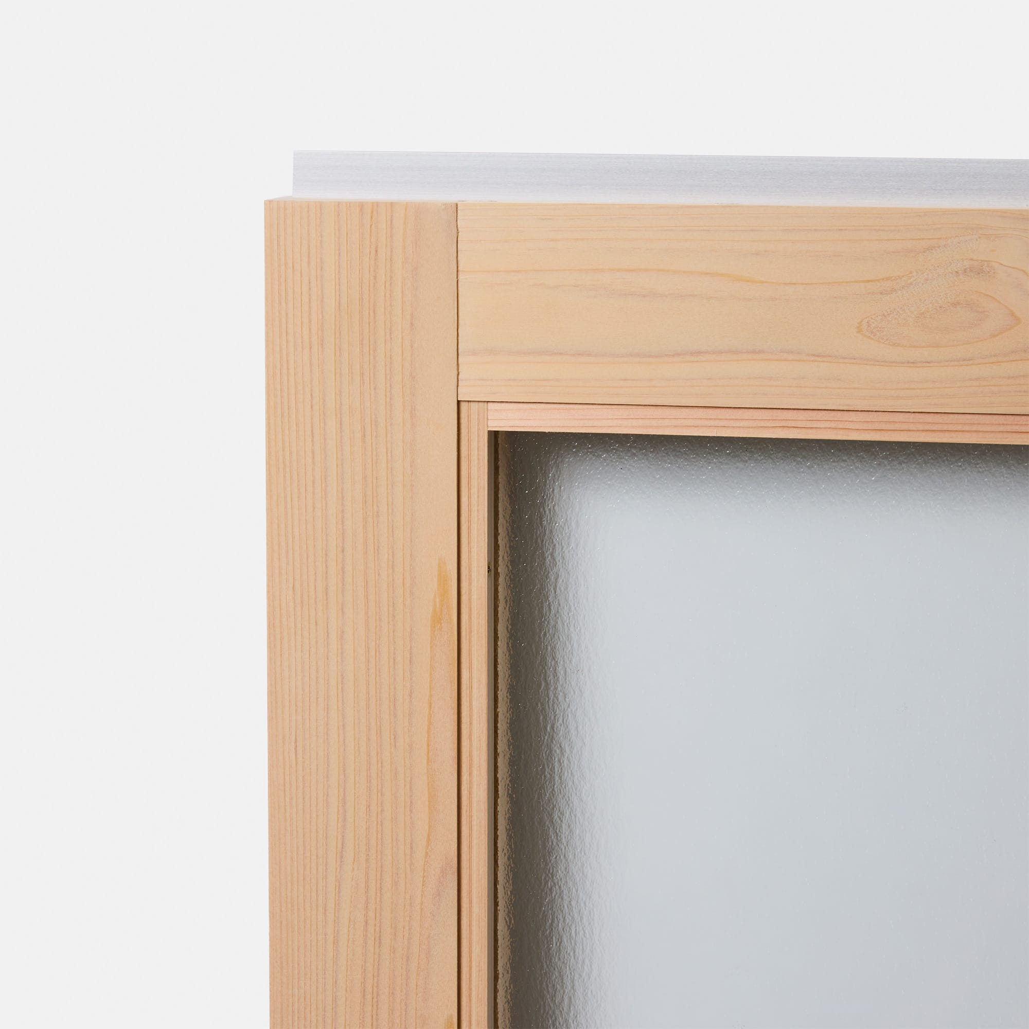 木製インナーサッシ 三方枠 掃き出し窓用 ガラス戸 DW-DR018-01-G325 裏面のアップ。裏側は押縁があります（写真は無塗装品）