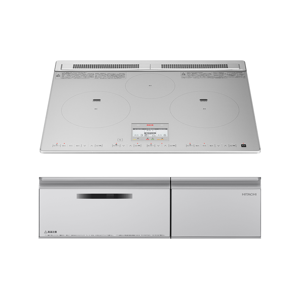 IHヒーターガラストップ(WH) 3口 IH W600 グリル付き(SV)