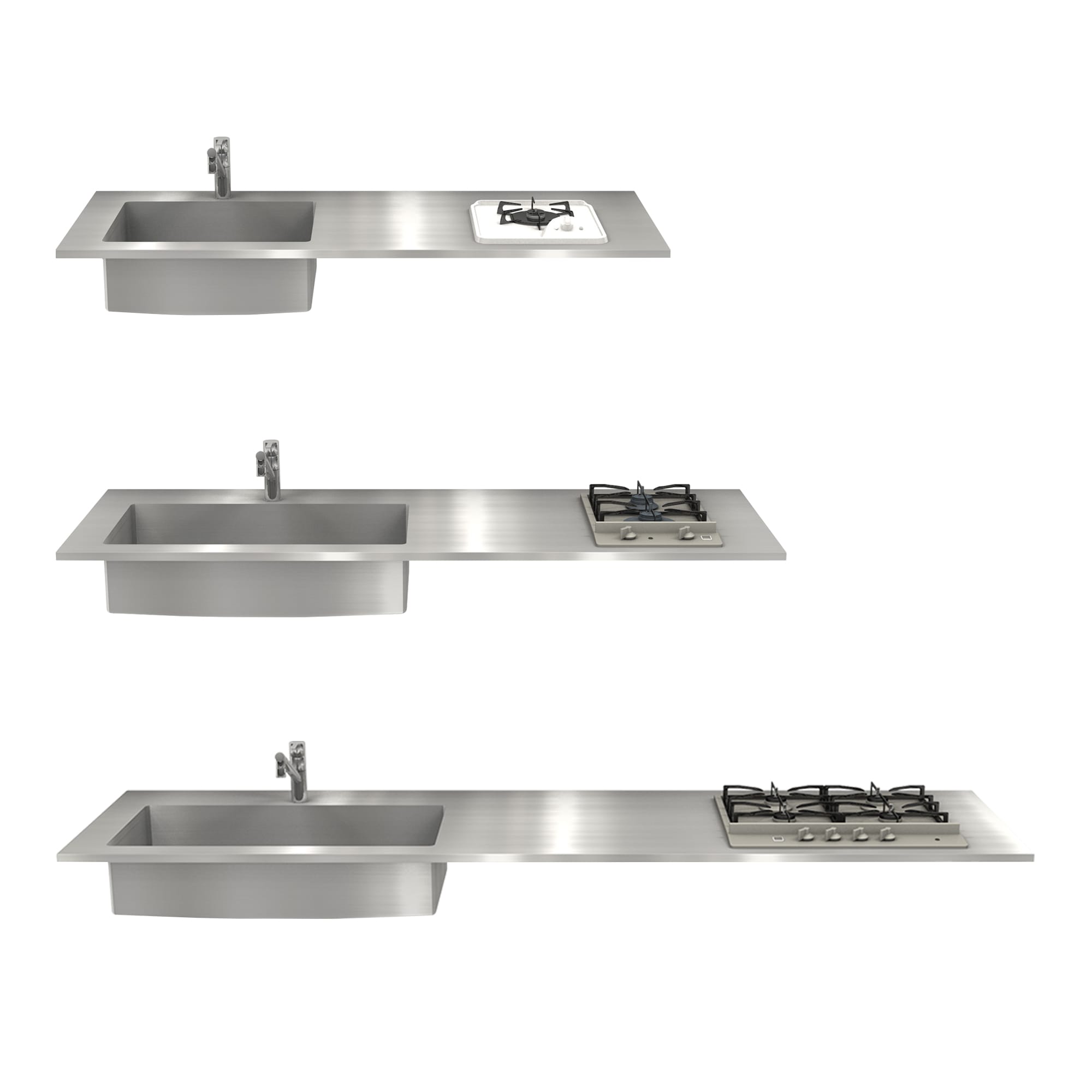 オーダーキッチン天板 コンロ＆スクエアシンク KB-KC012-23-G183 3サイズのスクエアシンクと、各種のコンロ用開口が選択可能です