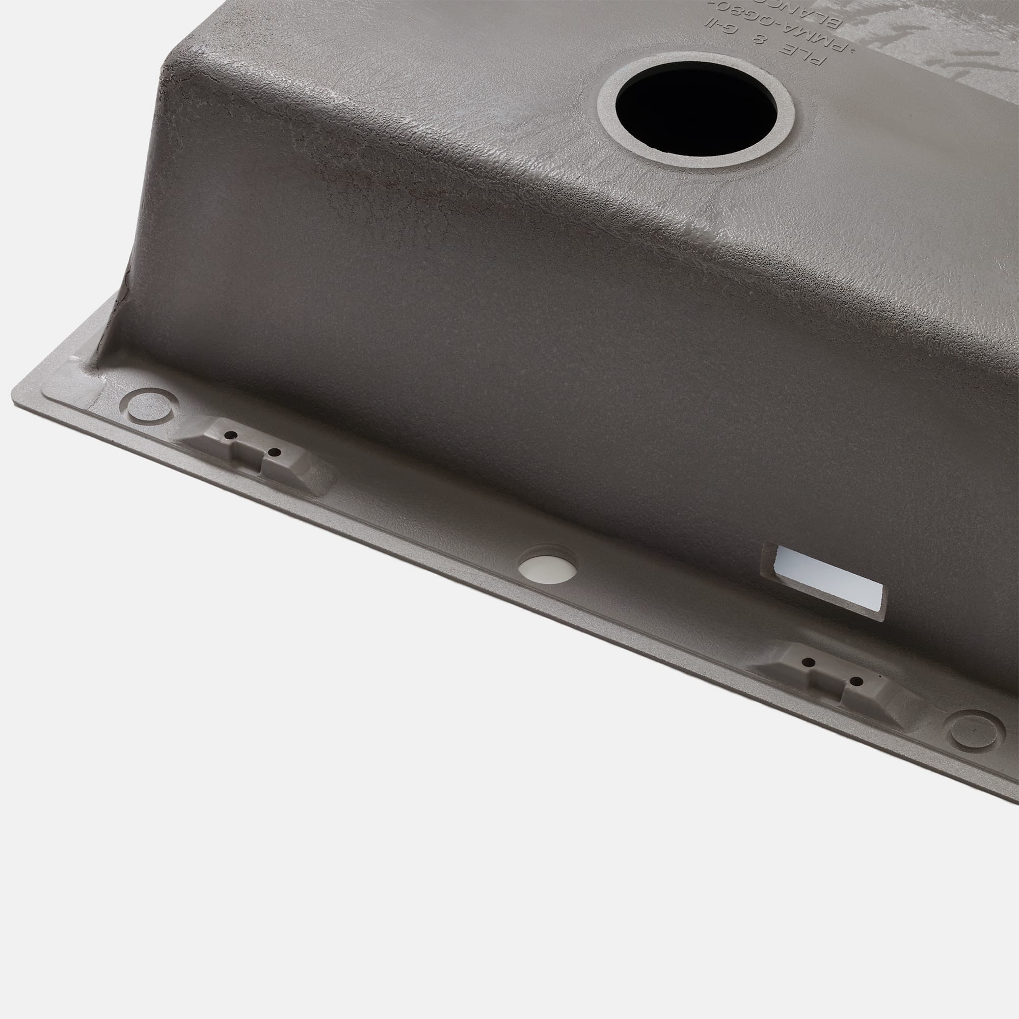 クォーツシンク シングル グレー KB-KC031-10-G173 裏面に水栓穴追加用のガイド溝が2箇所あります