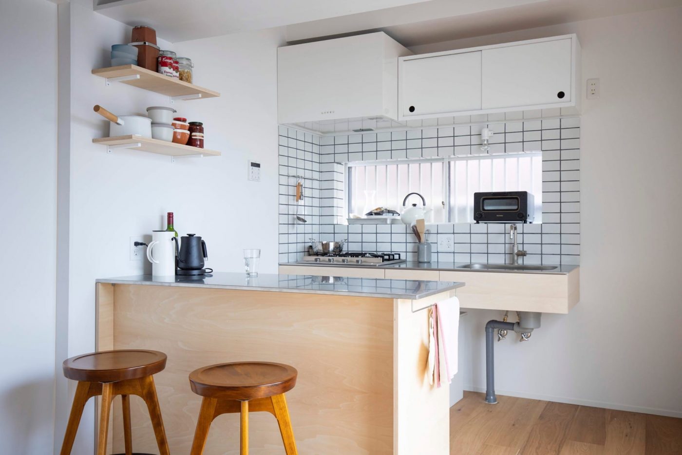 木製ミニマルキッチン シナ W1800×D600 KB-KC016-08-G183 シナ W1800×D600