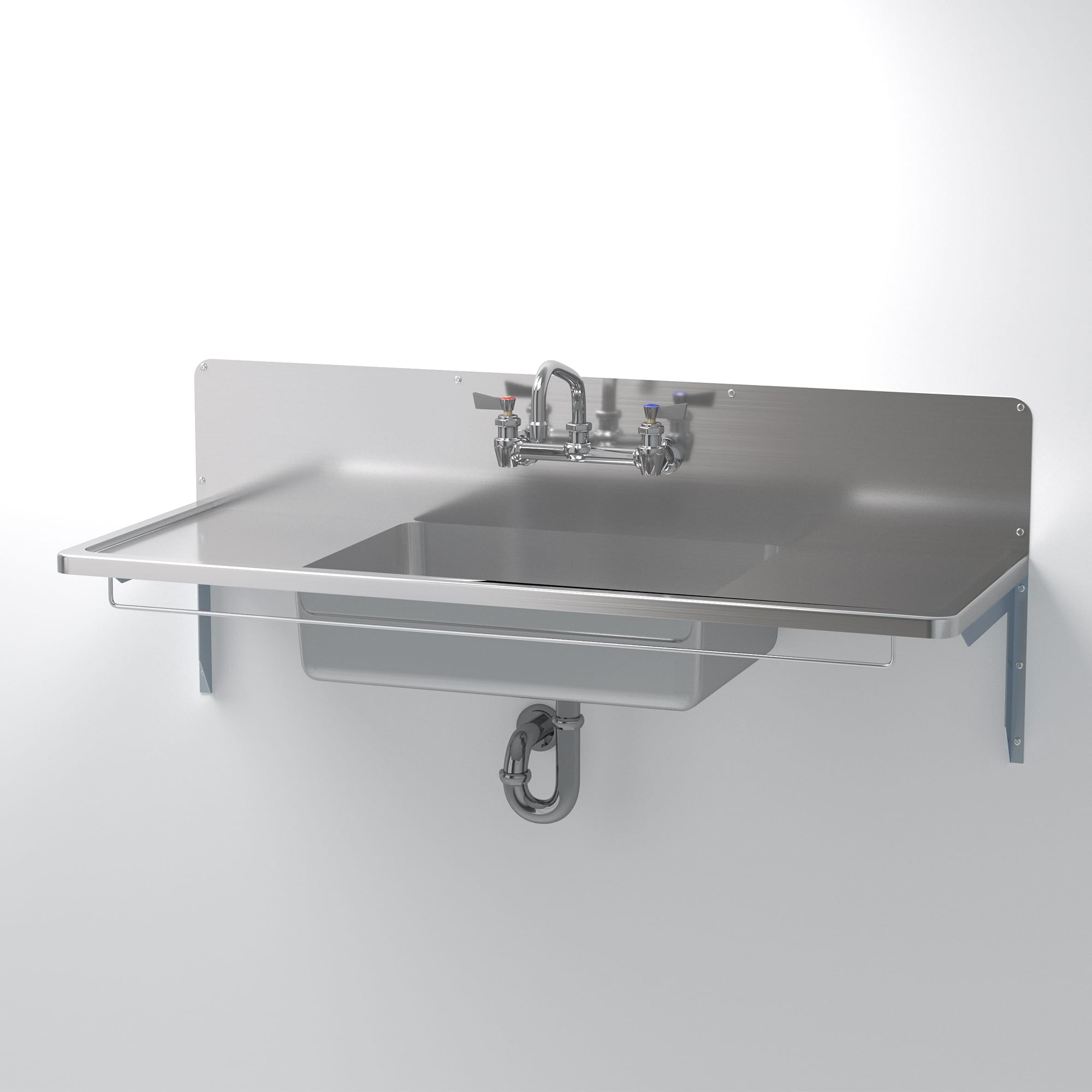 スクールシンク 壁付け水栓用 両デッキタイプ KB-PR015-05a-G239 壁付け水栓用　両デッキW1200D426 + ワーカーズ水栓