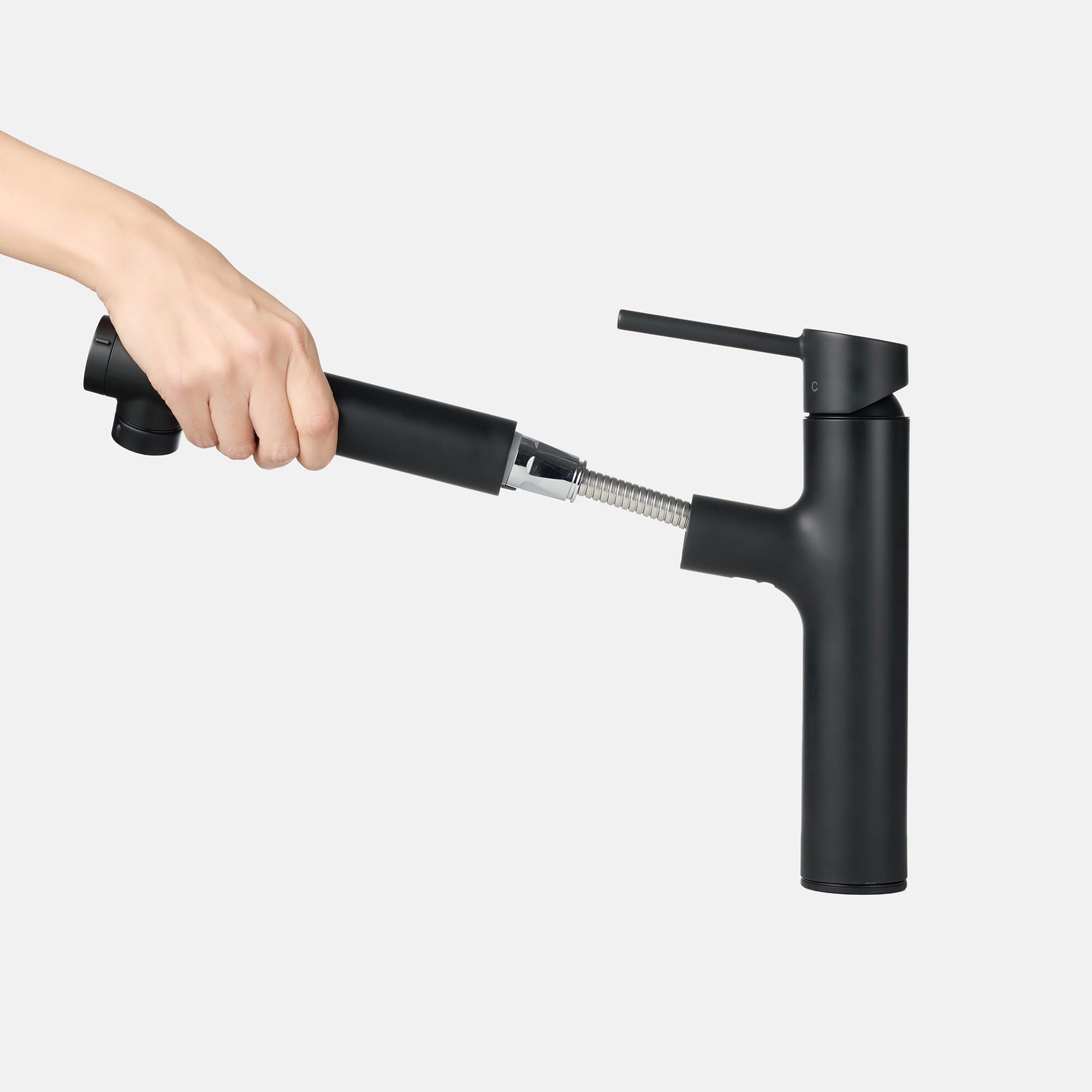 浄水器付き切替混合栓 ストレート（スパウト内蔵） ブラック KB-PT002-23W-G201 ホース引き出し式です