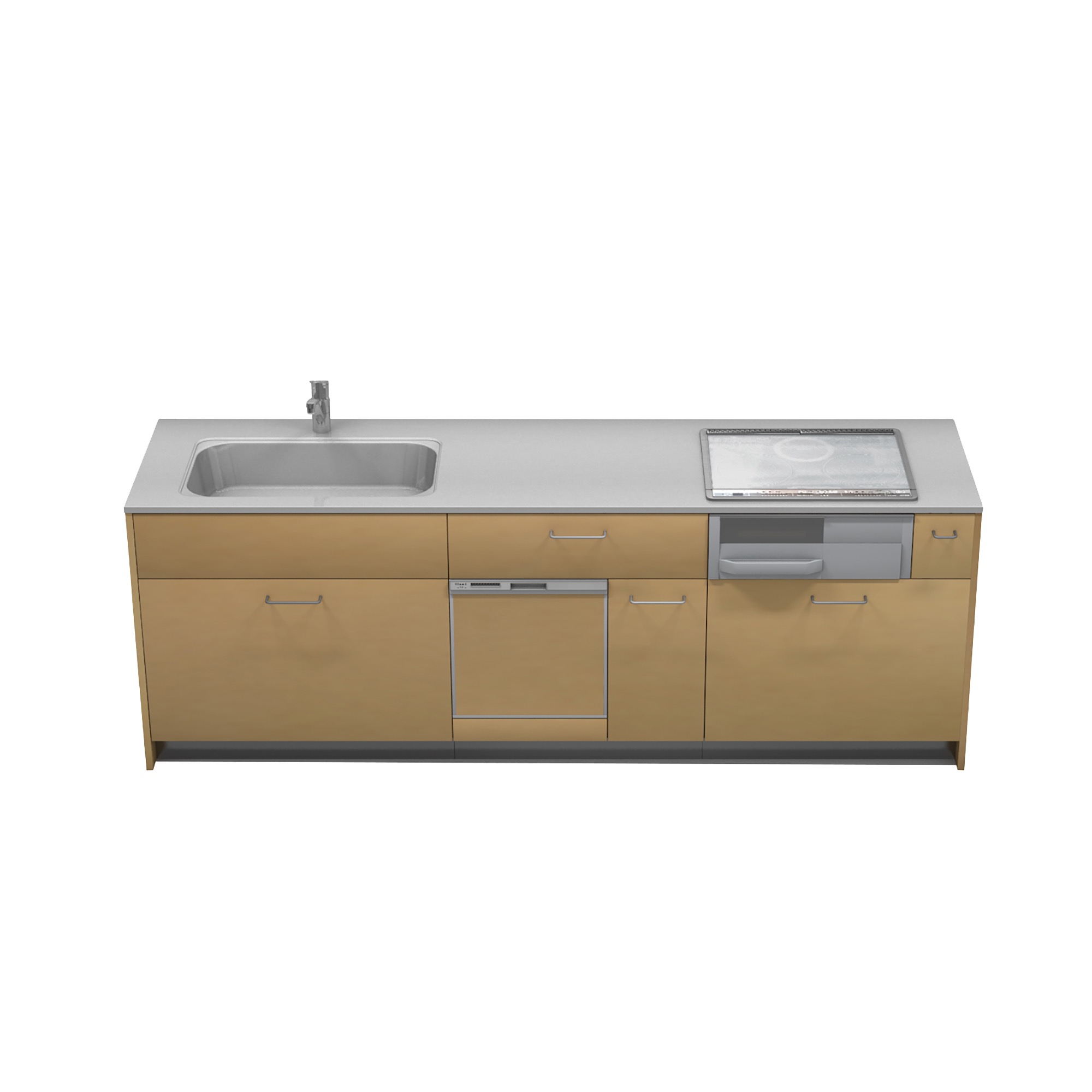 キッチンベース 壁付け型 食洗機タイプ KB-KC018-02-G177 W2400×D650 （把手は付属しません）※ 別売り品の水栓・コンロ・食洗機を設置した時のイメージです