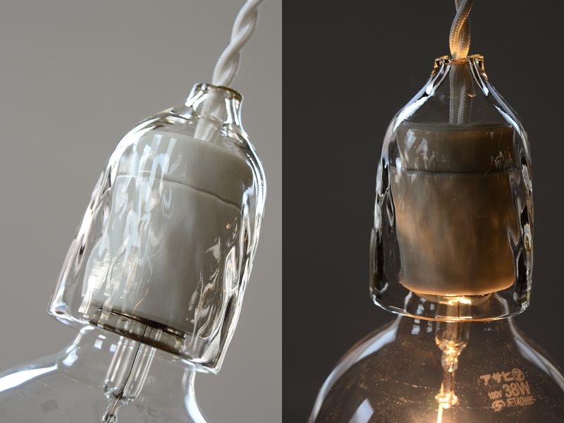 ソケットランプ ガラス LT-PD004-05-G035 消灯時と点灯時で表情が変わる、ゆらめく水面のようなガラスソケット
