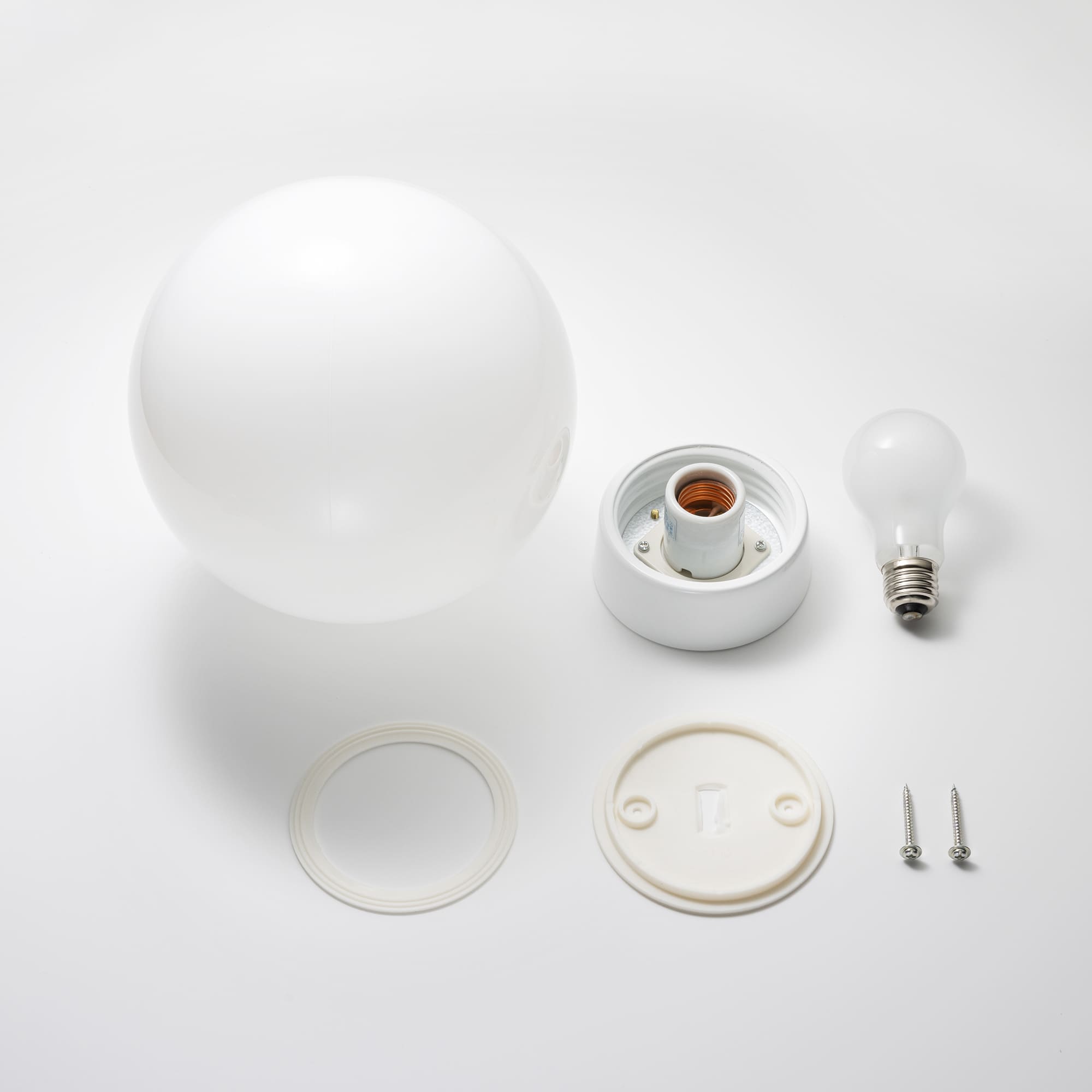 ミルクガラス照明 ホワイト ボール（大） LT-BR005-03-G141 電球、ゴムパッキン、取付ネジが付属します