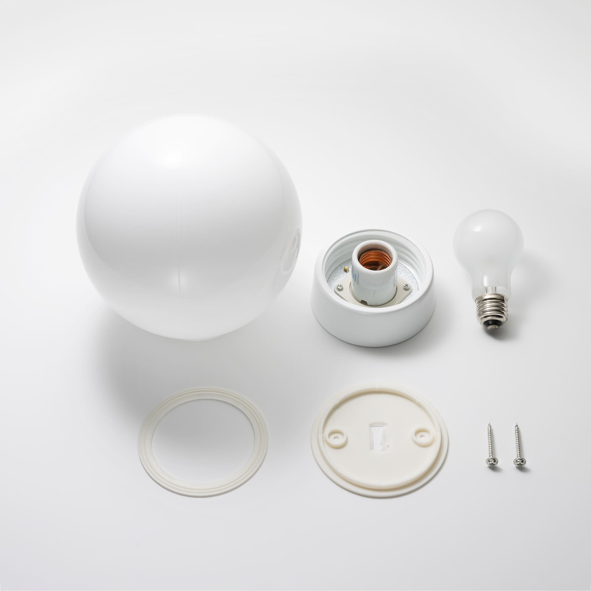 ミルクガラス照明 ホワイト ボール（中） LT-BR005-02-G141 電球、ゴムパッキン、取付ネジが付属します