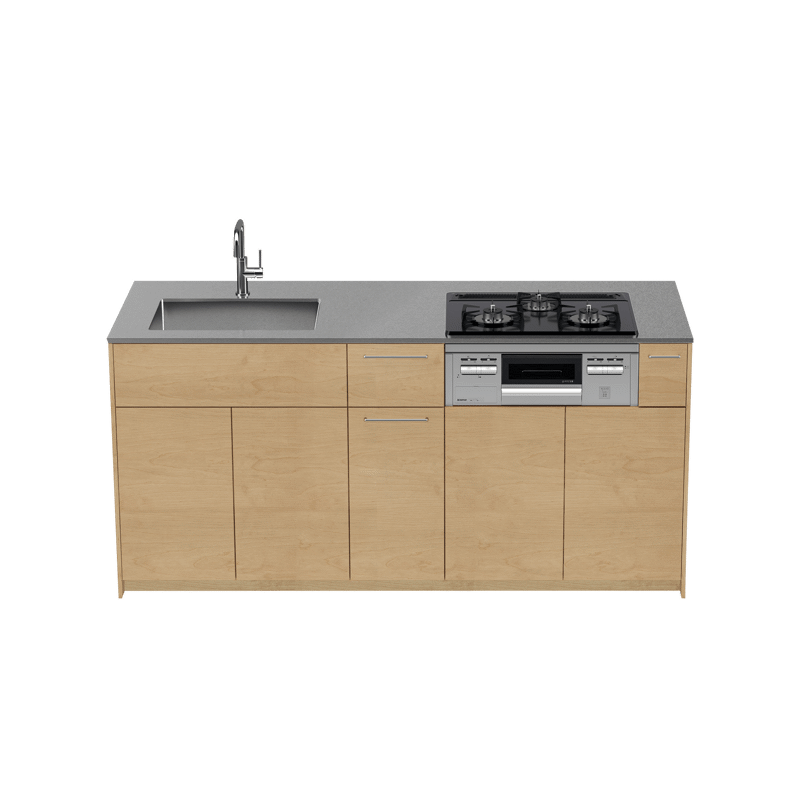 木製システムキッチン バーチ 対面型 W1800～2100