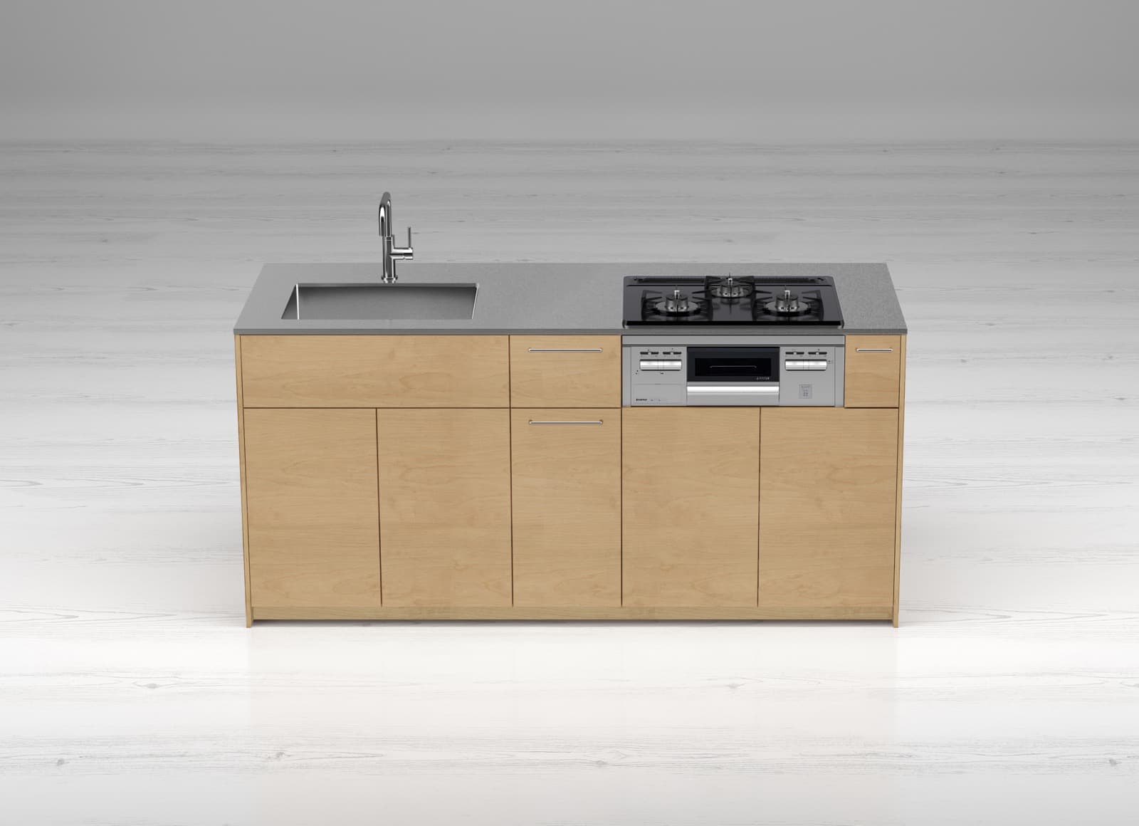 木製システムキッチン バーチ 対面型 W1800～2100 KB-KC022-07-G183 W1800 食洗機なし