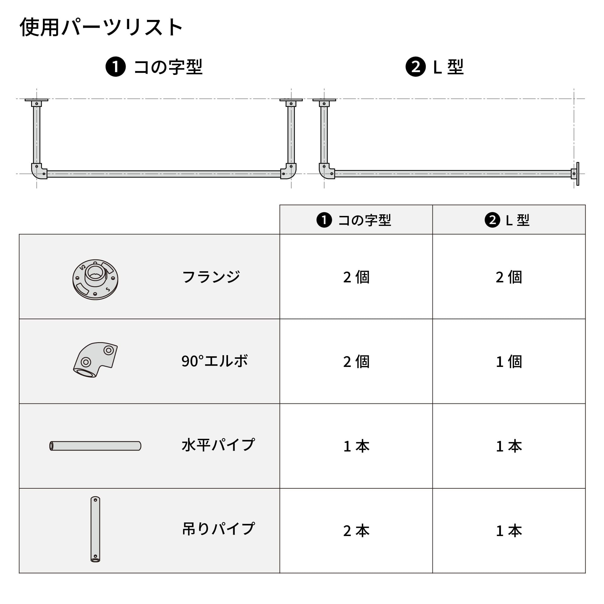 アイアンハンガーパイプ 90°エルボ ホワイト PS-HB008-40-G141 【コの字型・L型の組み合わせ例】 寸法詳細は資料ダウンロードをご参照ください