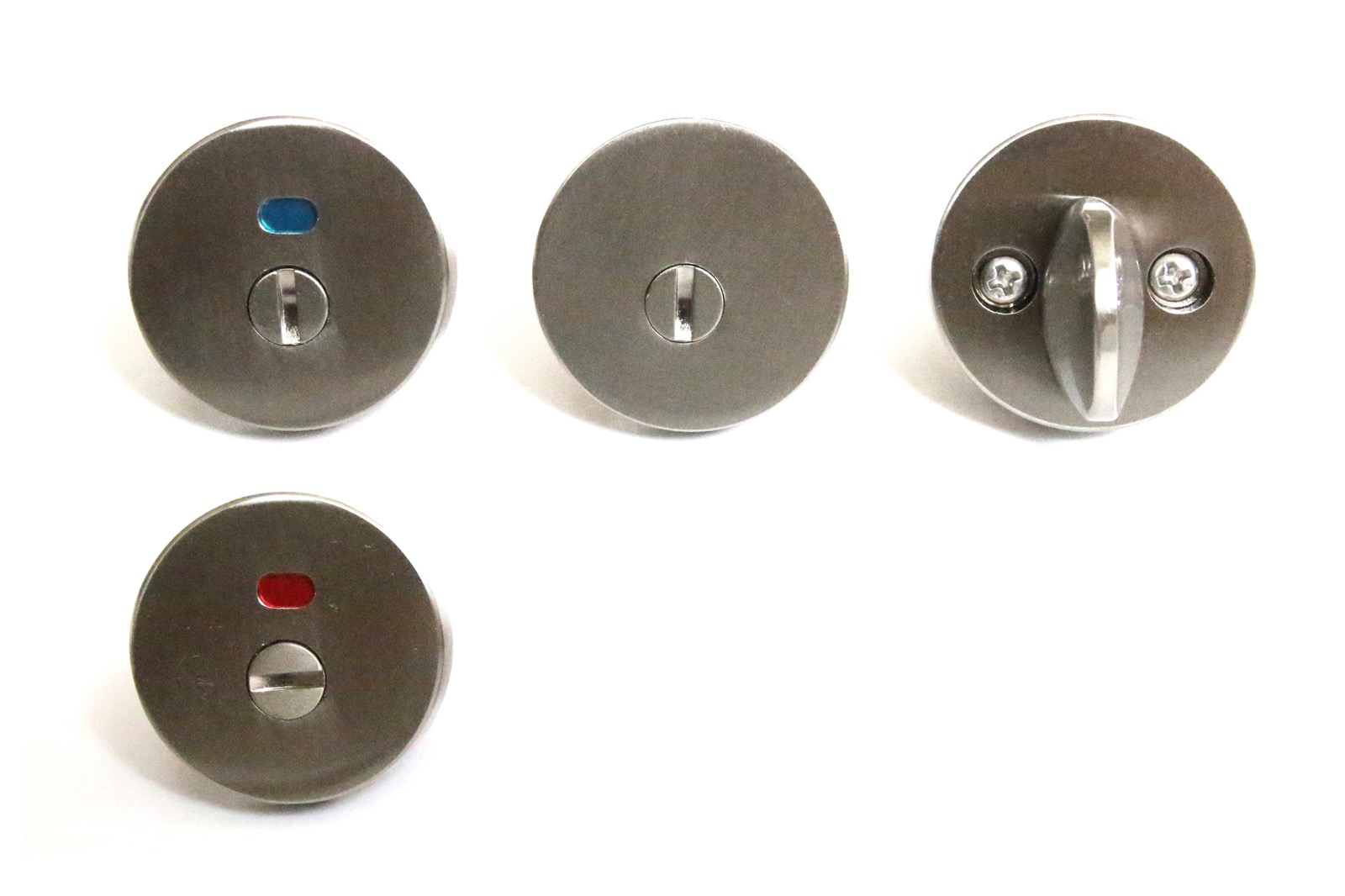 木のドアパーツ ドアノブ タモ PS-HD010-01-G185 オプションの錠です。左が表示錠、中央が間仕切錠、右は裏面にあたるサムターンです