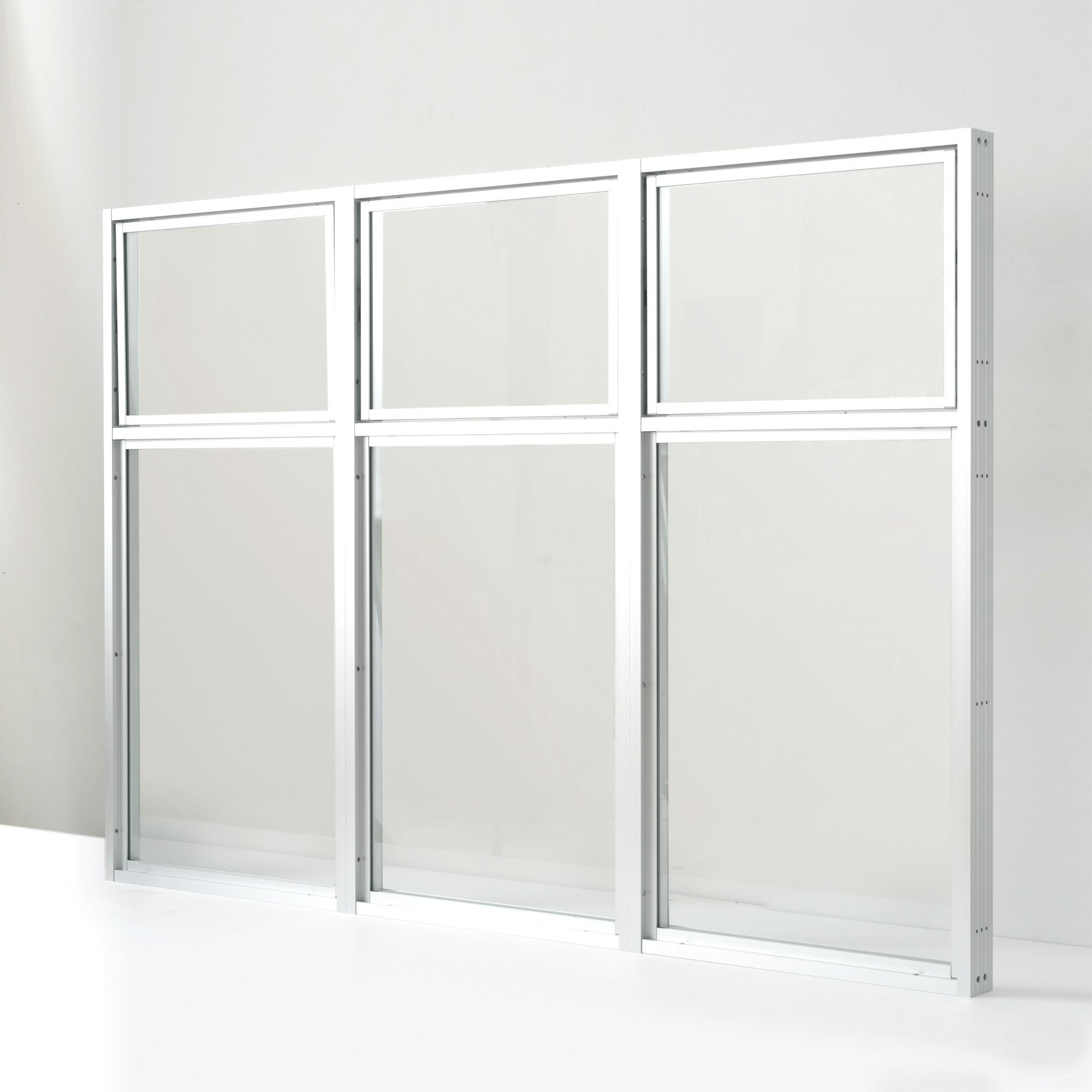 室内アルミサッシ FIX窓 シルバー 樹脂パネル DW-DR013-04-G201 回転窓（上）＋FIX窓（下）の3連結　W1500 H1050（W500 上H350 下H700）クリアガラス
