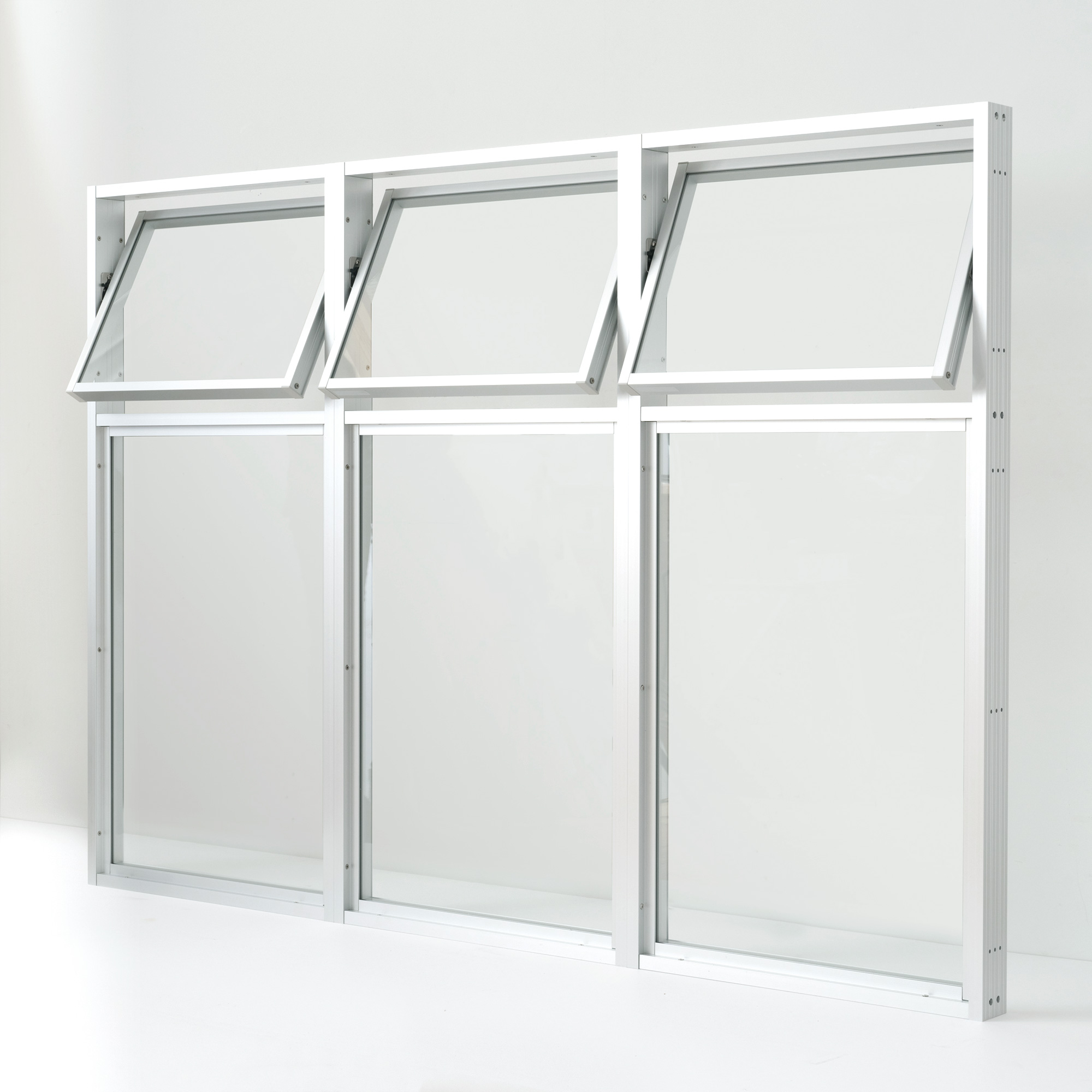 室内アルミサッシ FIX窓 シルバー 樹脂パネル DW-DR013-04-G201 回転窓（上）＋FIX窓（下）の3連結　W1500 H1050（W500 上H350 下H700）クリアガラス