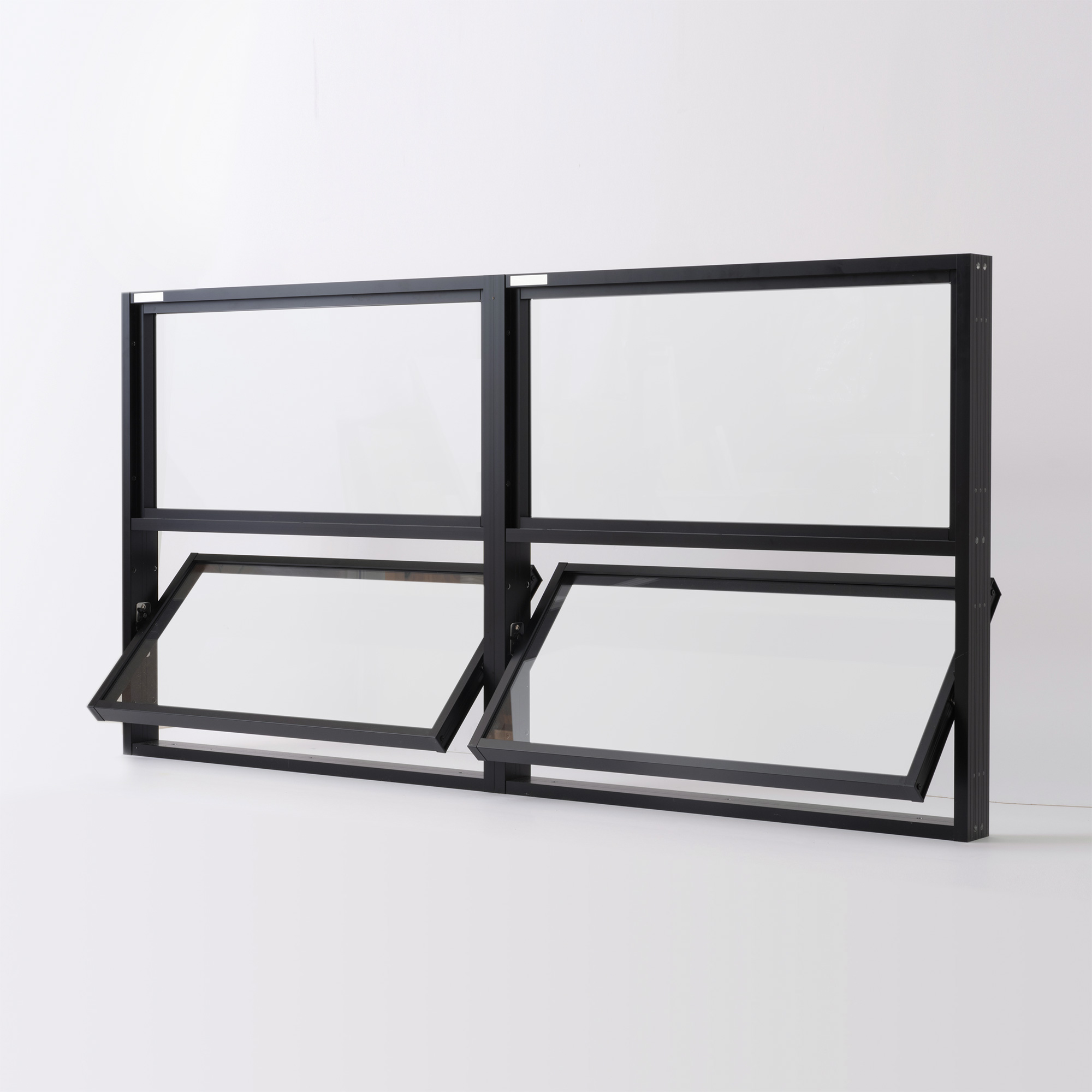 室内アルミサッシ FIX窓 ブラック 樹脂パネル DW-DR013-02-G201 FIX窓（上）＋回転窓（下）の2連結　W1400 H700（W700 上H350 下H350）クリアガラス