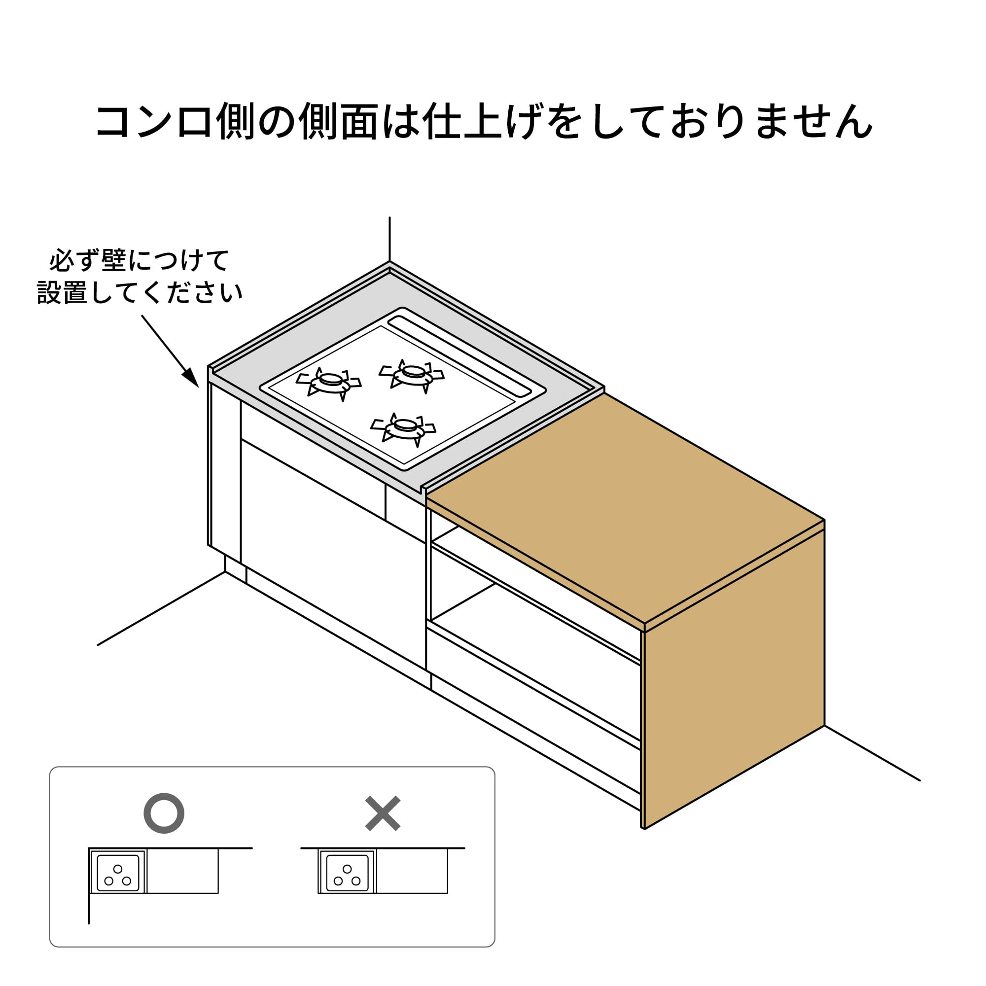 木天板キッチンⅡ型 壁付けコンロ側 オーブンタイプ W1390～1690 KB-KC029-07-G183