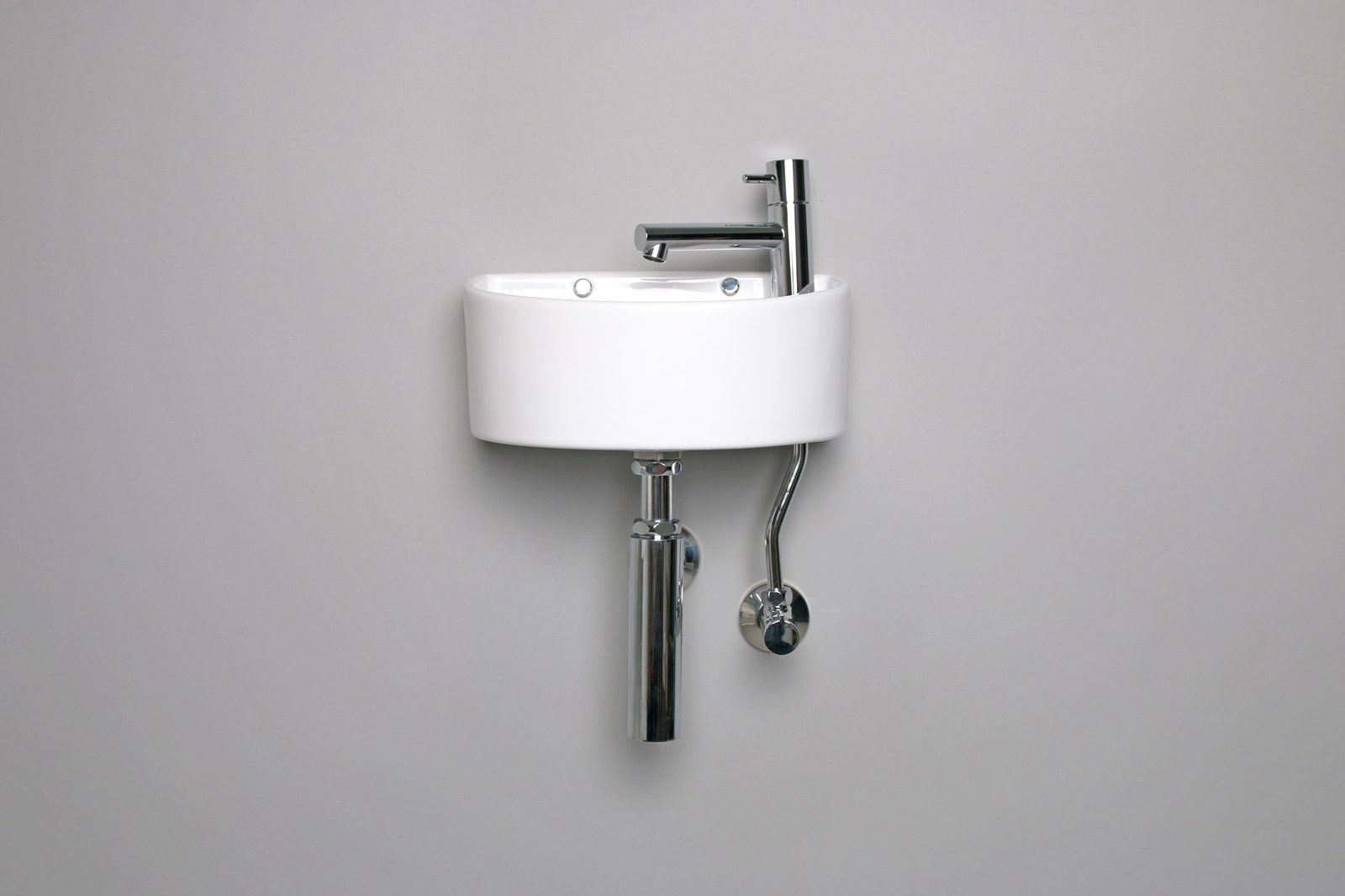 コンパクト手洗い器 ラウンド KB-PR006-02-G201 壁排水＋壁給水方式